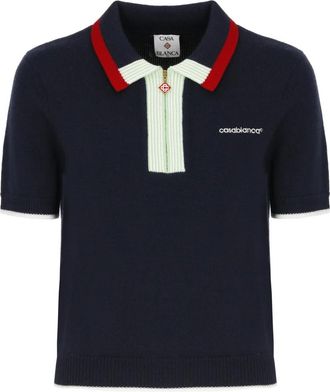 Casablanca Merino Knit Tennis Polo Shirt - Dames - Polos - Blauw - M - Wol - Tops