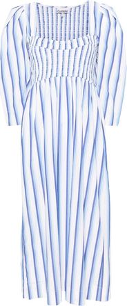 Ganni striped poplin midi dress - women - Organic Cotton - 34 - Blue