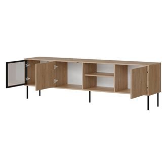 Dmora Mueble Para Tv Fiuggi, Un Estante, 3 Puertas, Puerta Con Detalle De Vidrio, 200x40x60h Cm Marr&oacute;n