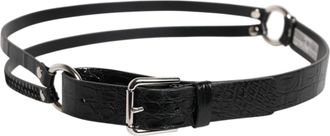Dolce & Gabbana Black Exotic Leather Metal Logo Buckle Mens Belt (Pre-Owned)