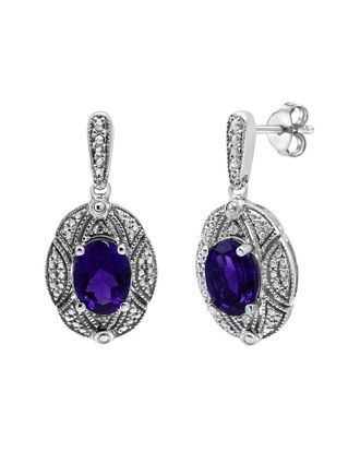 House of Brilliance Haus Of Brilliance Silver 3.30 Ct. Tw. Diamond & Amethyst Stud Earring