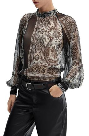 Mango Sheer Paisley Print Top in Black at Nordstrom, Size 4