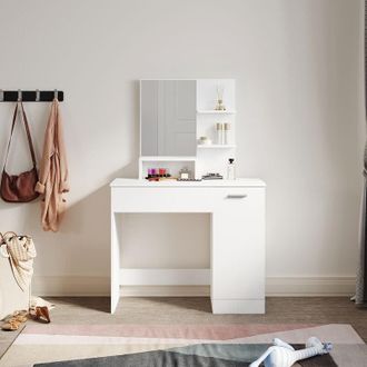 Elegant Lighting Bedroom Furniture White Dressing Table with Mirror, Storage Compartment, 1 Drawer, 2 Shelves Single Table