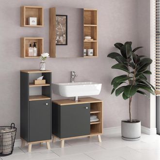 Vicco Conjunto De Muebles De Ba&ntilde;o Senyo, Antracita, 4 Partes, Con Armario Alto