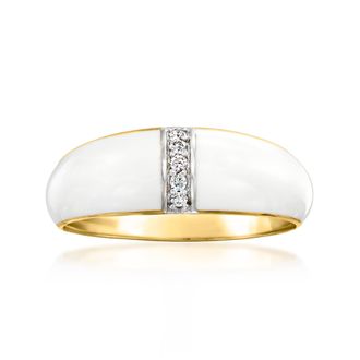 Ross-Simons White Enamel Dome Ring With Diamonds in 18kt Gold Over Sterling