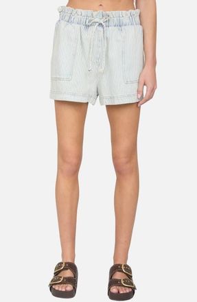 J.O.A. Stripe Paperbag Waist Denim Shorts in Light Blue at Nordstrom, Size Medium