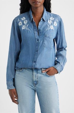 Rails Ingrid Floral Embroidered Chambray Button-Up Shirt in Fleur Embroidery at Nordstrom, Size Xx-Small