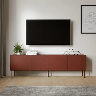 Dmora Mobile Porta Tv Mornago, Un Ripiano, 2 Ante, 4 Vani, 200x42x60h Cm Marrone Terracotta