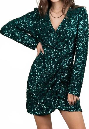 Very J Sequins Glitter Party Mini Dress In Green