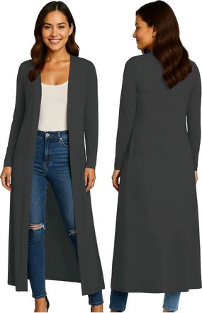 Re Tech UK Ladies Womens Maxi Plus Size Long Cardigans for Women UK Collared Top Long Full Sleeve Floaty Womens Cardigans Coatigans Sizes 8-26 (Charcoal - XXXL)