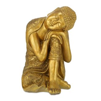 Relaxdays Relaxdays - Estatua Buda Jard&iacute;n, Resiste Intemperie Y Heladas, Decoraci&oacute;n Zen, Buda Exterior Grande, 61x40x37cm, Dorado