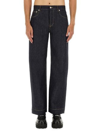 Alexander McQueen Wide Leg Cotton Denim Jeans - Blue
