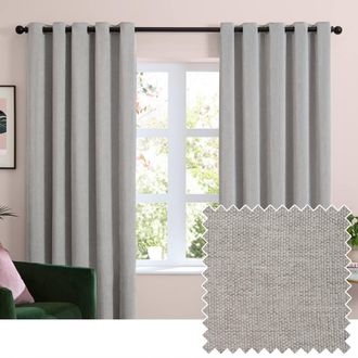 furn. Soft Chenille Blackout Eyelet Curtain Pair in Silver | Size: 229 cm width x 229 cm drop
