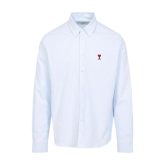 Ami Casual Shirts, male, Blue, Size: M Blue Cotton Shirt Stylish Design