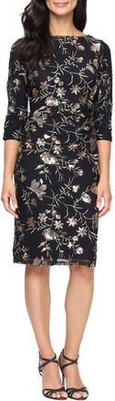 S.L. Fashions Embroidered Sequin Cocktail Dress in Black/champagne at Nordstrom, Size 18