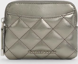 Charles & Keith Alva Metallic Quilted Top-Zip Card Holder
