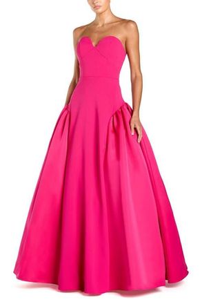Mac Duggal Strapless Sweetheart Crepe Gown With Satin Skirt in Hot Pink at Nordstrom, Size 10