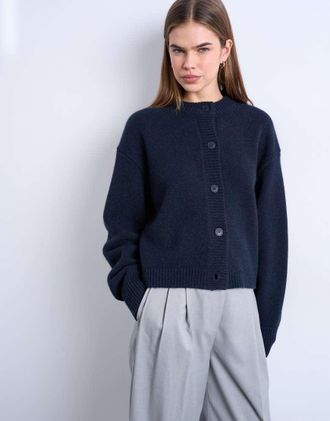 Topshop Cardigan in 100% lana dagnello premium blu navy