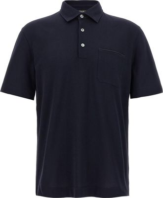 Ermenegildo Zegna Blue Cotton Pocket Polo