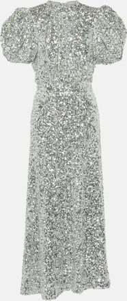 Rotate Puff-sleeve sequined midi dress