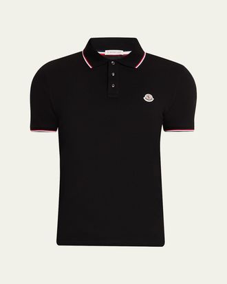 Moncler Mens Stripe-Trim Cotton Polo Shirt