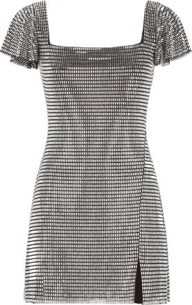 Self Portrait Fitted Midi Dress With Silver Applications And Square Neckline