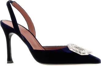 Amina Muaddi Cameliasling Heel - Navy