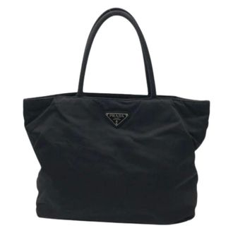 Prada Pre-owned Tote Bags, female, Black, Size: ONE SIZE Pre-owned Nylon Tessuto Triangle Logo Tote Bag
