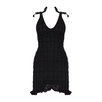 Alessandra Rich Check Tweed Boucl&eacute; Mini Jurk Met Strikken - Dames - Jurken - Zwart - Maat: 2XS Tweed