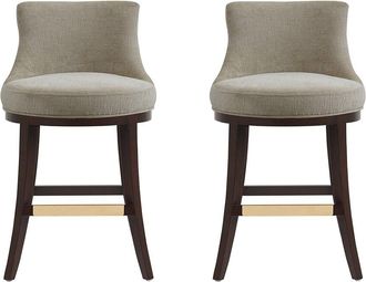 Manhattan Comfort Set Of 2 Lucia Chenille Counter Stools With Beech Wood Legs