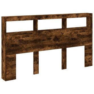 Berkfield Home Headboard Cabinet with LED Smoked Oak 180x17x102 cm in Brown | Size: 180 x 17 x 102 cm