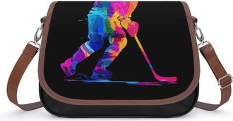 Generic Ice Hockey Player Woman Watercolor Crossbody Bags for Women Shoulder Messenger Bag Purse Handbags