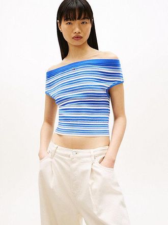 Tommy Hilfiger Stripe Off-The-Shoulder Slim Jumper