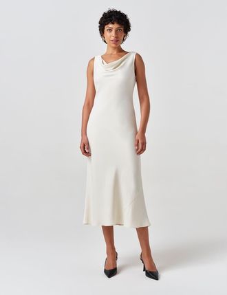 Ghost London Arya Cowl Neck Satin Midi Dress in Ivory at Nordstrom, Size 16