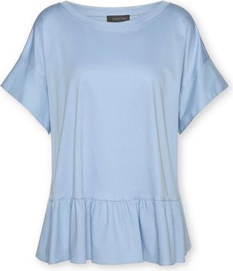 Elena Miro T-shirt met ruche aan de onderkant - Dames - Blouses - Blauw - S/M - Katoen - Overhemden