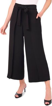 CeCe by Cynthia Steffe Tie Waist Crop Wide Leg Pants in Rich Black at Nordstrom, Size 14