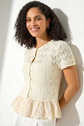 Roman Textured Embroidery Buttoned Knit Top