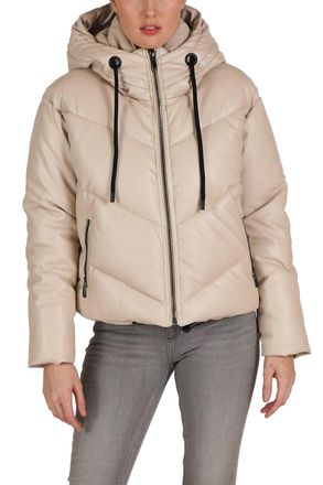 Love Token Long Sleeve Hooded Puffer Jacket In Beige