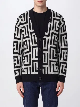 Balmain Cardigan relaxed fit in misto lana merino e cashmere con monogramma