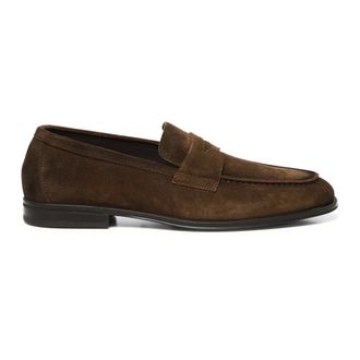 Doucal's Loafers, male, Brown, Size: 10 1/2 US Penny Moccasin Suede Flat Shoes