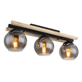 Netlighting Conni Globe Ceiling Light Black Wood Brown Smoke Glass Shade 3x E27
