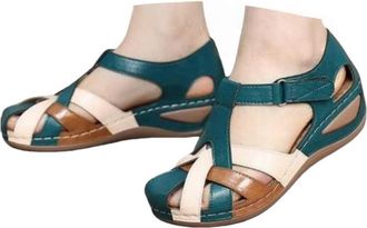 Generic Womens Comfortable Wedge Sandals Summer Womens Sandals Arch Support Retro Round Head Slope Heel Flat Casual Leather Walking Shoes Orthopedic Closed To