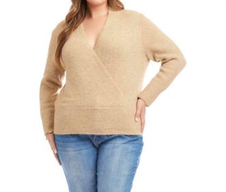 Karen Kane Wrap Sweater - Plus In Wheat