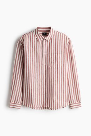 H&M Hemd aus Leinenmix in Relaxed Fit - Rostrot/Gestreift