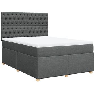 vidaXL Vidaxl - Cama Box Spring Con Colch&oacute;n Tela Gris Oscuro 140x200 Cm
