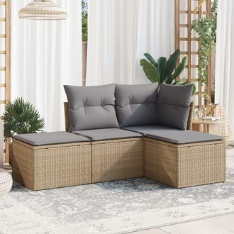 vidaXL Juego De Sof&aacute;s Jard&iacute;n Con Cojines 4 Pzas Rat&aacute;n Sint&eacute;tico Beige Vidaxl