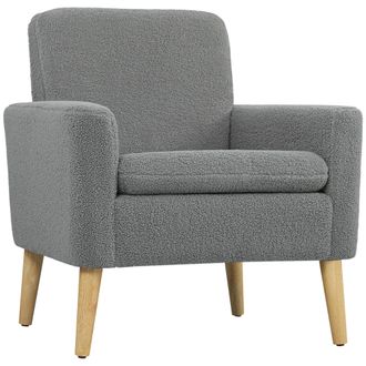 HOMCOM Modern Accent Chair with Wood Legs - Wide Seat - Teddy Armchair - Grey | TJ Hughes