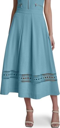 DKNY Eyelet Embroidery Linen Blend A-Line Skirt in Cameo Blue at Nordstrom, Size X-Large