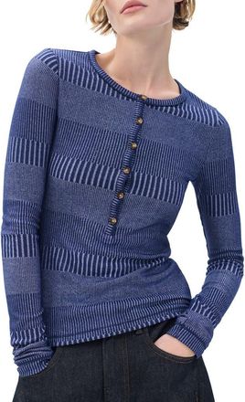 Rag & Bone The Knit Two-Tone Rib Henley in Blue at Nordstrom, Size Xx-Small