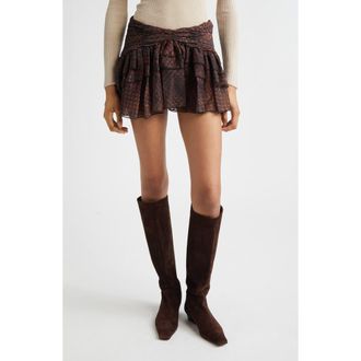 Siedres Kaia Geo Print Tiered Metallic Chiffon Miniskirt in Brown Multi at Nordstrom, Size 2 Us